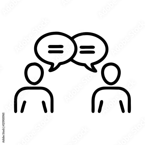 Simple black vector icon of two people talking with speech bubbles