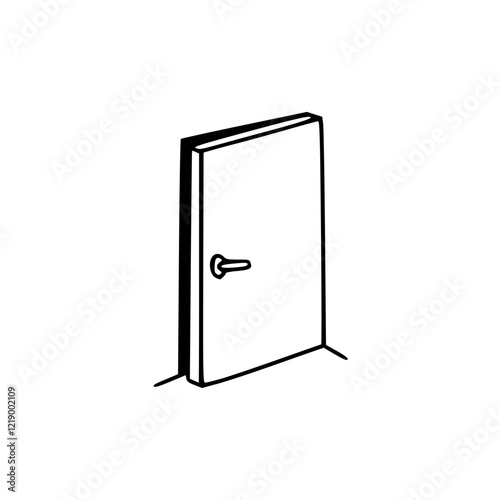 a line art drawing of an open door isolated on white