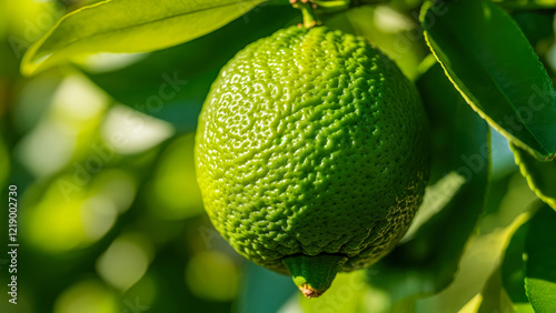 Wallpaper Mural Lime fruit growing on a tree in a sunny garden showcasing vibrant green foliage during summer months in a tropical climate Torontodigital.ca