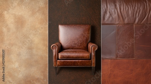 Earthy brown leather with intricate textures, highlighting natural aging, subtle tonal variations, and a classic rustic feel for refined design photo