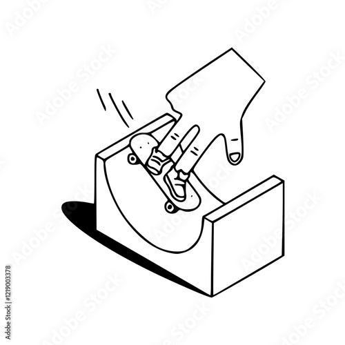 a line art drawing of a hand skateboard illustration