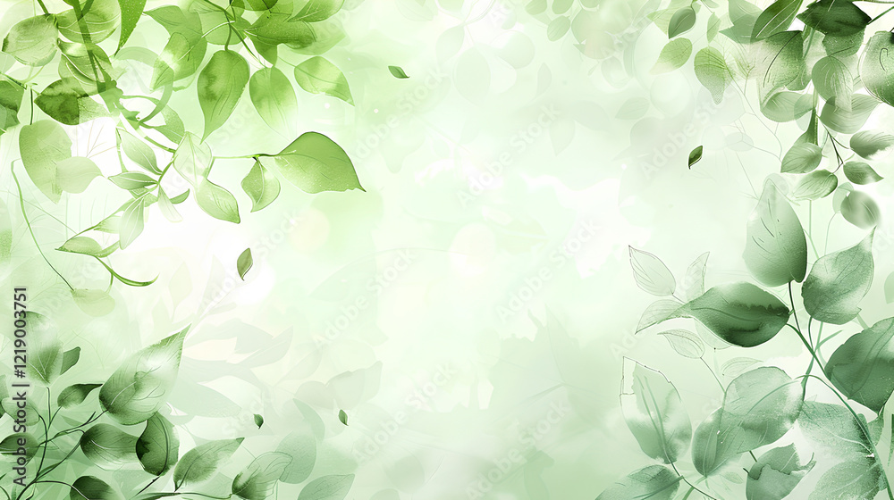 Obraz premium light green and white background with watercolor floral leaves, creating an elegant and nature-inspired backdrop suitable for various uses such as a wedding invitation card template