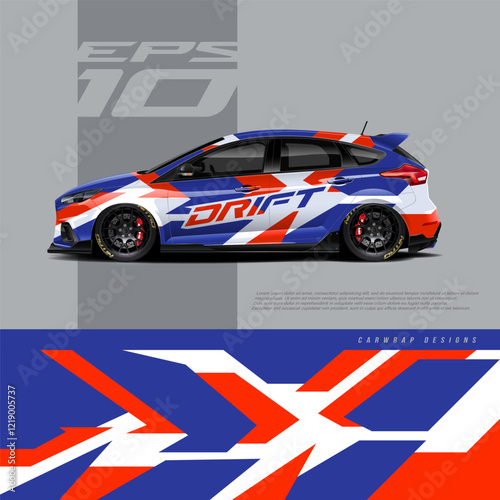 Car wrap decal graphic design. Abstract stripe racing background designs for wrap cargo van, race car, pickup truck, adventure vehicle. Eps 10