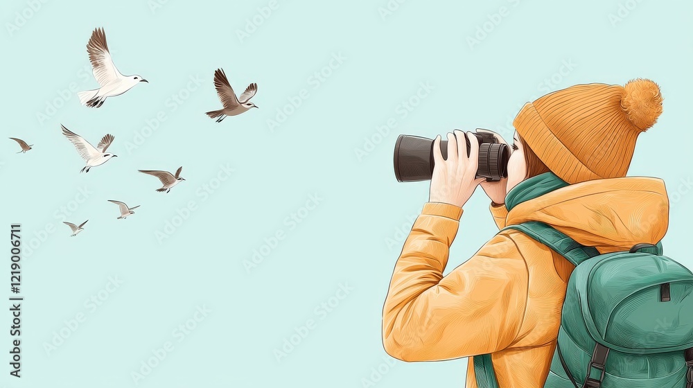 Obraz premium Birdwatching Enthusiast in Nature Scene