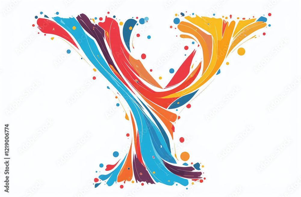 Obraz premium Colorful letter Y with swirling orange and blue paint strokes, splashes, on white background. Concept of vibrant energy and creativity