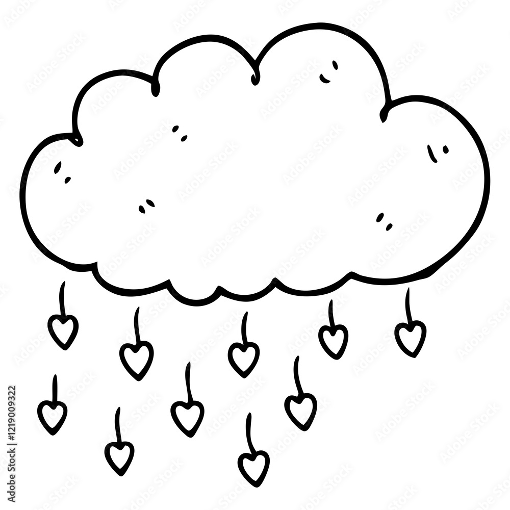 Love Cloud Raining Hearts Minimal Vector Line Art Love Cloud Raining Hearts Minimal Vector Line Art