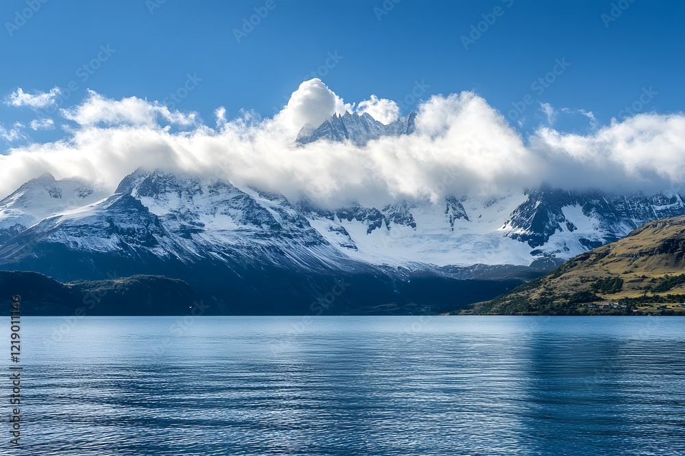 Naklejka premium lake and snow mountains, Generative AI
