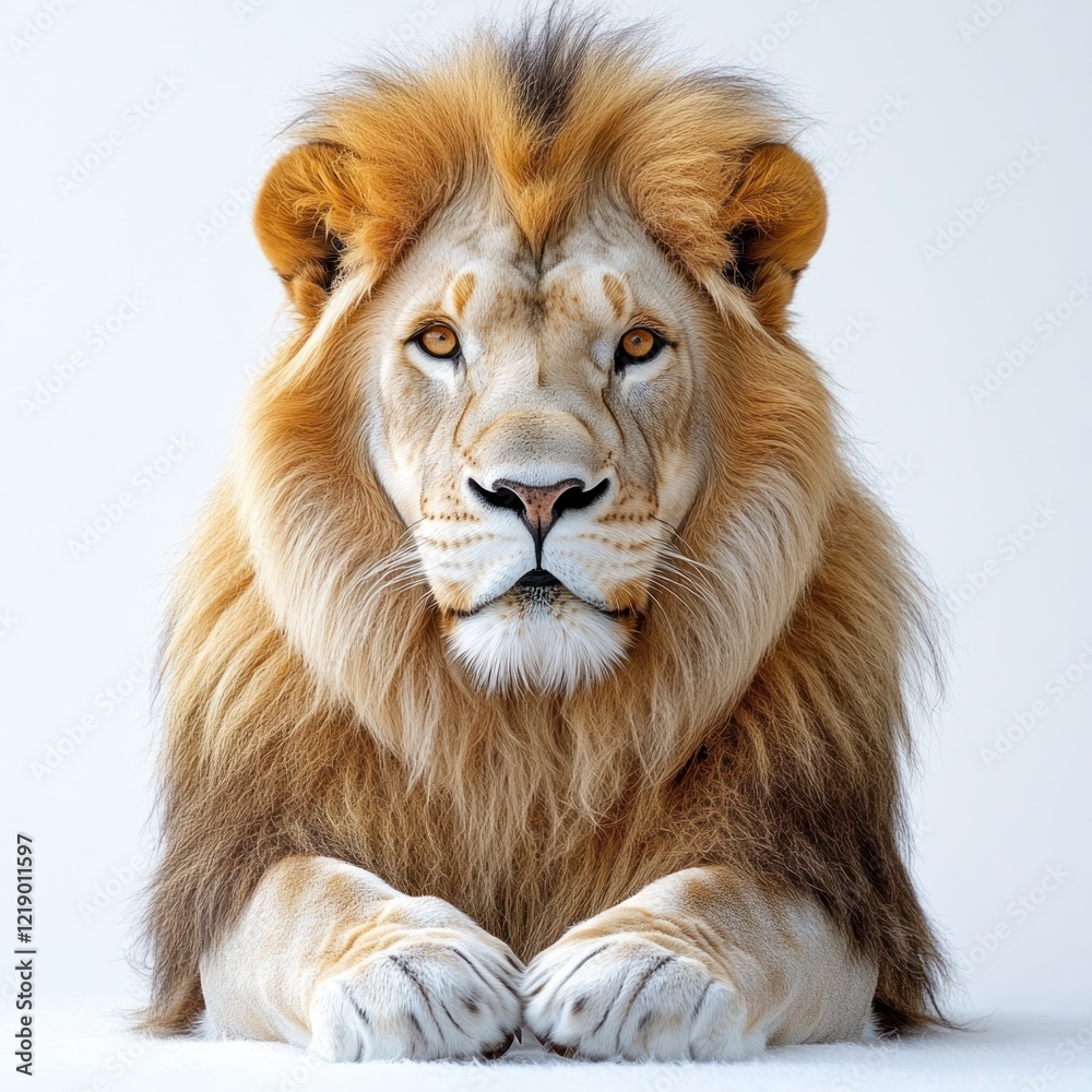 Fototapeta premium Majestic lion resting in serene environment showcasing strength