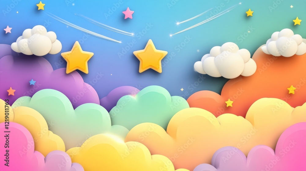 Colorful clouds, stars, and shooting stars in a dreamy night sky. Colorful clouds, stars, and shooting stars in a dreamy night sky.