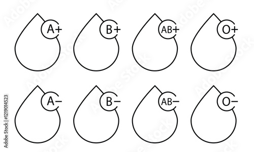 Blood type outline icons set isolated on transparent background vector illustration.