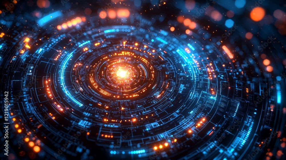 Obraz premium Abstract glowing digital circle, technology concept, futuristic background