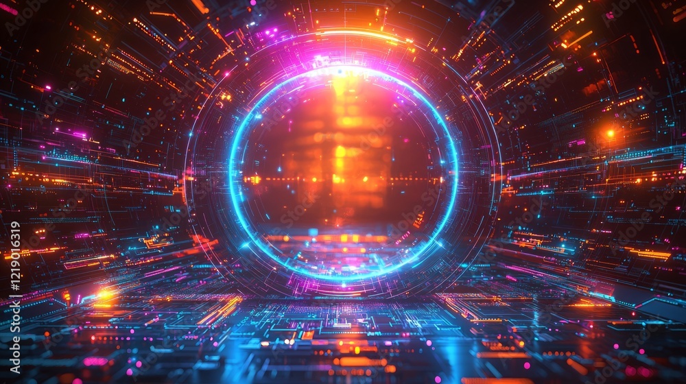 Obraz premium Abstract futuristic portal, vibrant energy, digital space, technological background, website banner