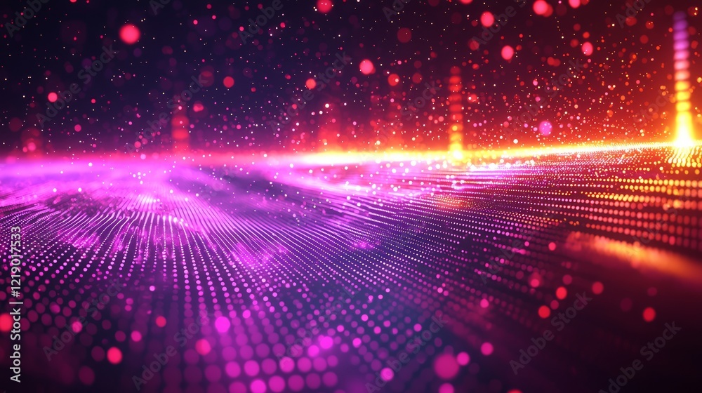 Fototapeta premium Abstract glowing landscape, vibrant energy, digital art, background for design