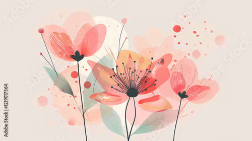 Wallpaper Mural Abstract pink flower vector illustration on a white background, delicate and romantic, with delicate pink dots, delicate red petals Torontodigital.ca