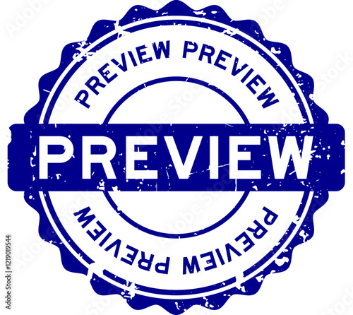 Grunge blue preview word round rubber seal stamp on white background