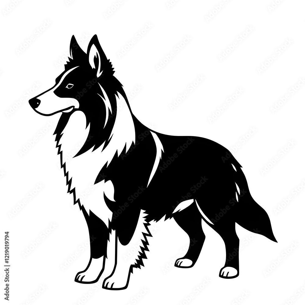 Fototapeta premium Border collie dog illustration icon, black silhouette vector