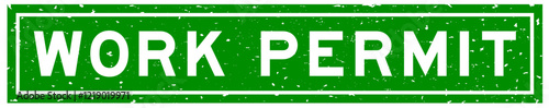 Grunge green work permit word square rubber seal stamp on white background