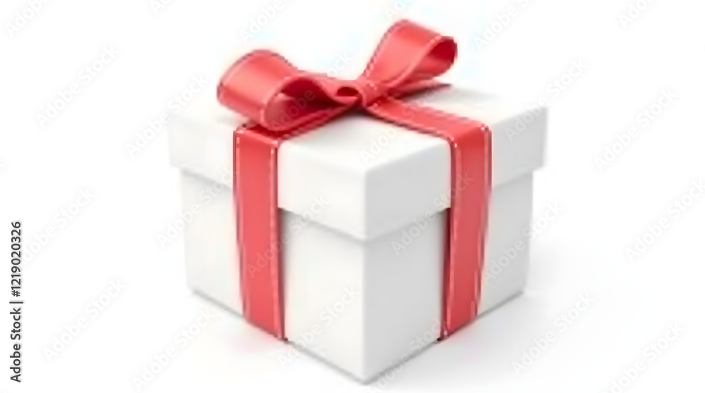 White gift box with red ribbon bow, isolated on white White gift box with red ribbon bow, isolated on white