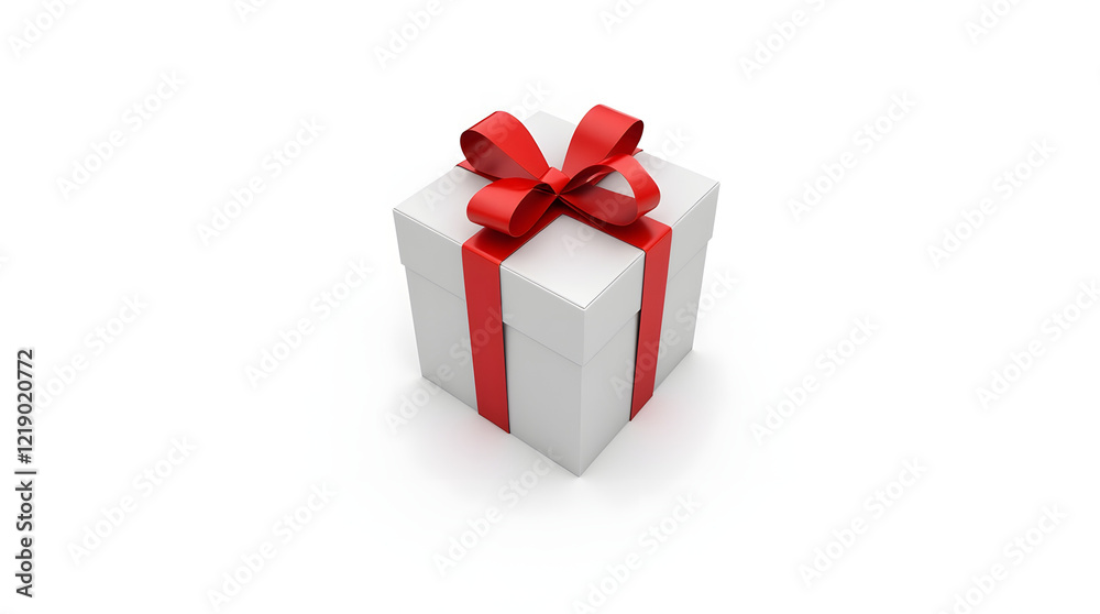 White gift box with red ribbon bow, isolated on white White gift box with red ribbon bow, isolated on white
