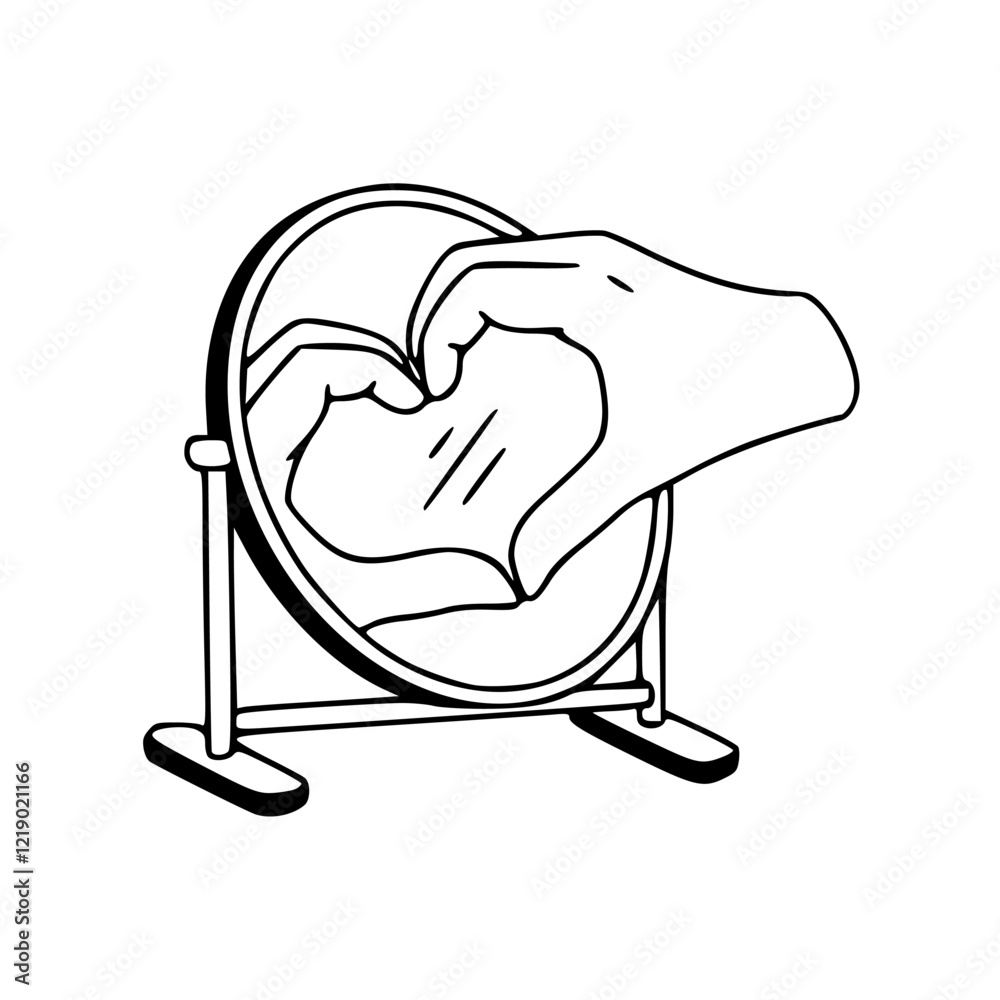 a hand is holding a mirror and making a heart shape a hand is holding a mirror and making a heart shape