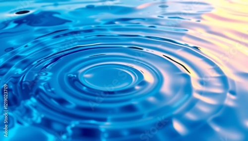 A vibrant ripple effect on a liquid-like surface in shades of royal blue and metallic silver, with faint golden highlights reflecting like sunlight over water