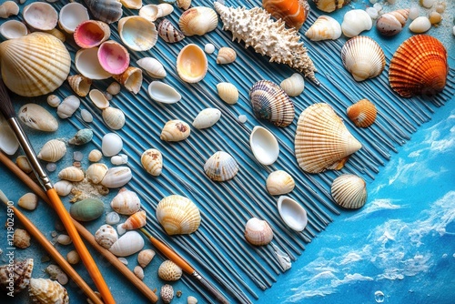 Seashells and Paintbrushes A Coastal Art Composition photo