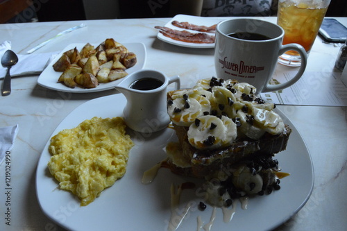 Breakfast diner eggs and banana french toast 2