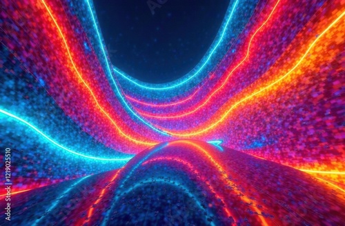 Purple neon tunnel with glowing concentric lines and radiant central light, evoking a sci-fi, immersive atmosphere with a futuristic and digital appeal background.