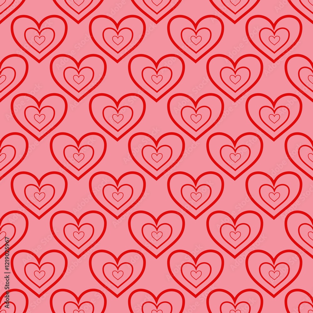Fototapeta premium Retro Valentine's Day romantic seamless pattern with cute cartoon hearts. Love background for february 14