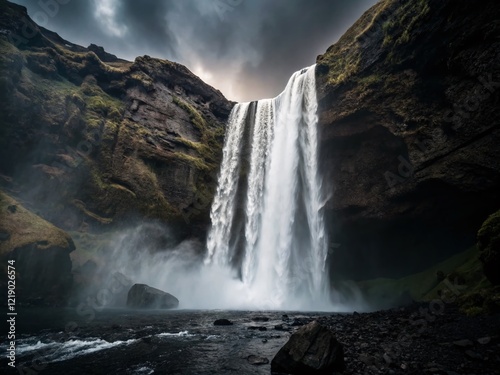Majestic Waterfall Isolated on Black Background - Stunning Nature Photography