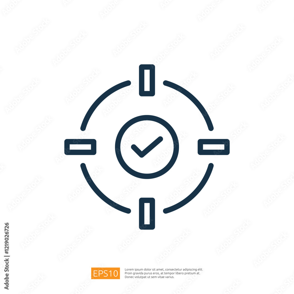 a green checkmark within a circular target design, symbolizing accuracy, completion, or focus. It conveys a sense of achievement or validation. line style icon a green checkmark within a circular target design, symbolizing accuracy, completion, or focus. It conveys a sense of achievement or validation. line style icon