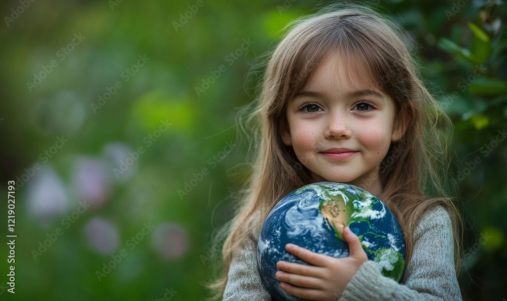 Embracing the Future: Young Girl Hugging Planet Earth Model for World Children's Day Concept Banner, Generative AI Embracing the Future: Young Girl Hugging Planet Earth Model for World Children's Day Concept Banner, Generative AI