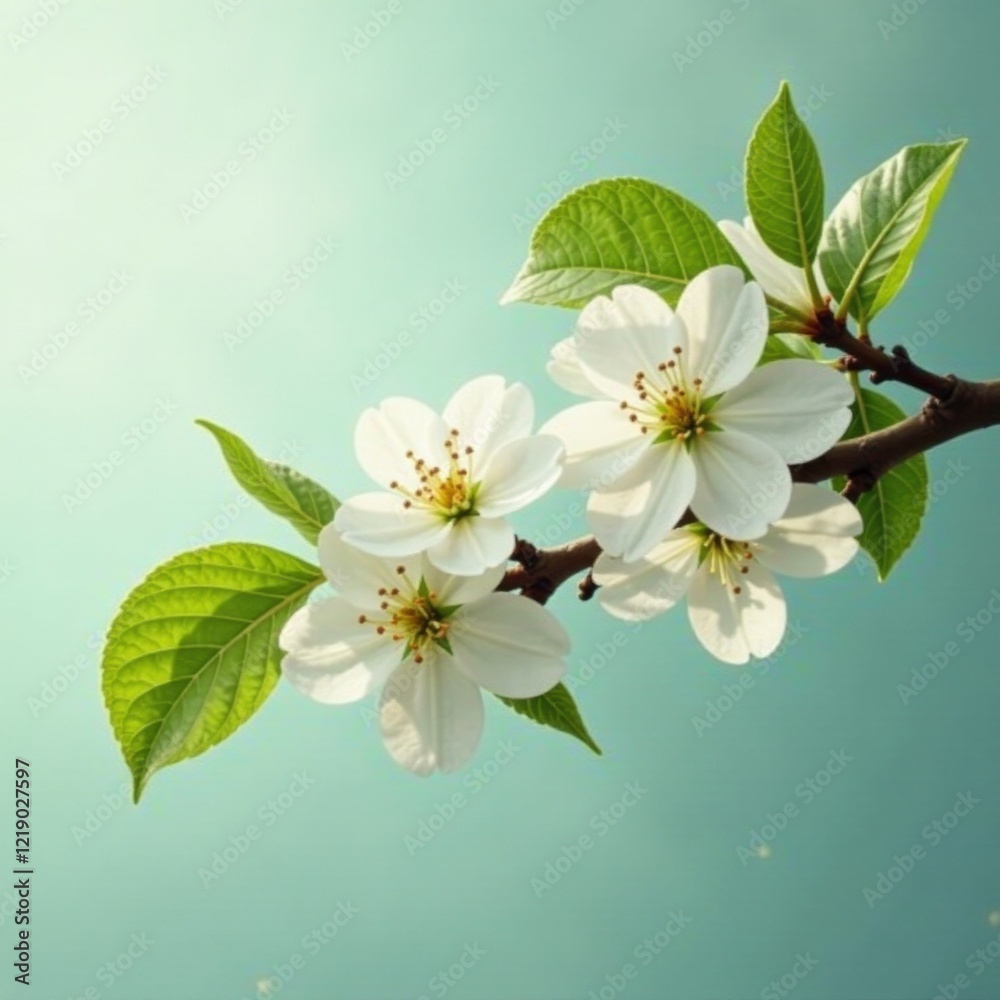 Fototapeta premium A majestic white pear branch sways gently in the breeze, branch, airy