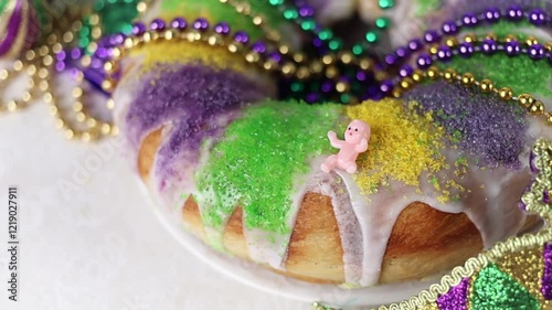 Mardi Gras King Cake with decoration