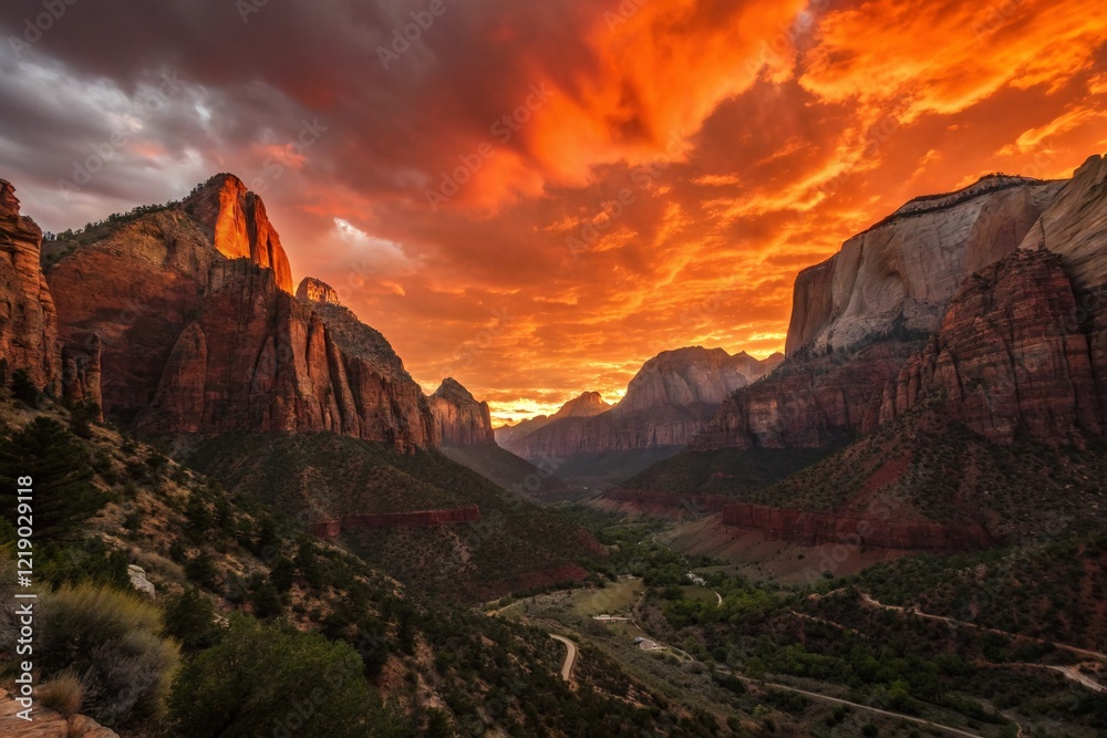 Fototapeta premium Majestic Zion National Park Silhouette at Sunset - Dramatic Landscape Photography