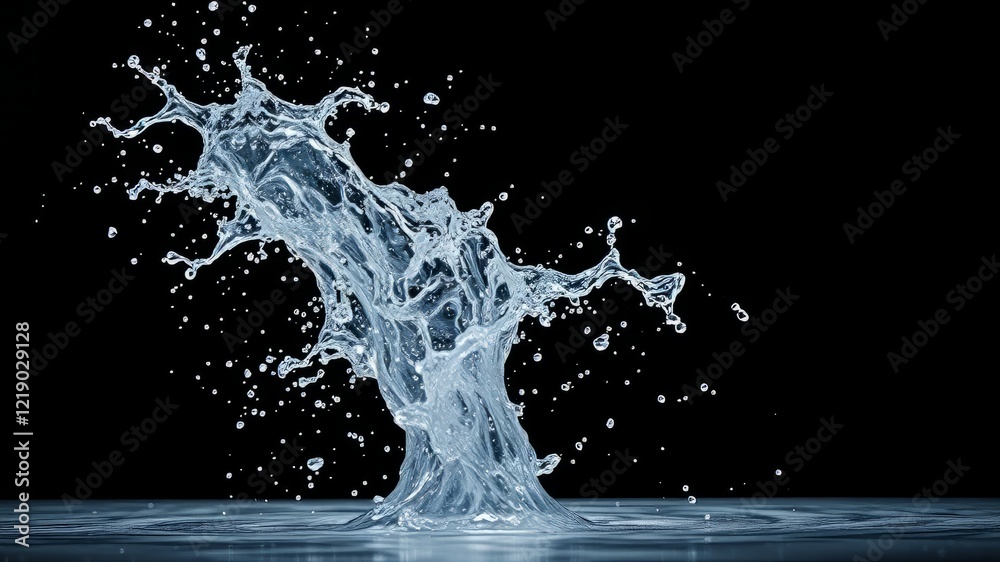 Fototapeta premium Dynamic Water Splash Abstract Art - Black Background, Refreshing Motion, High Quality