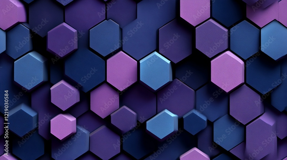Abstract purple and blue hexagon pattern background, ideal for tech or design presentations Abstract purple and blue hexagon pattern background, ideal for tech or design presentations