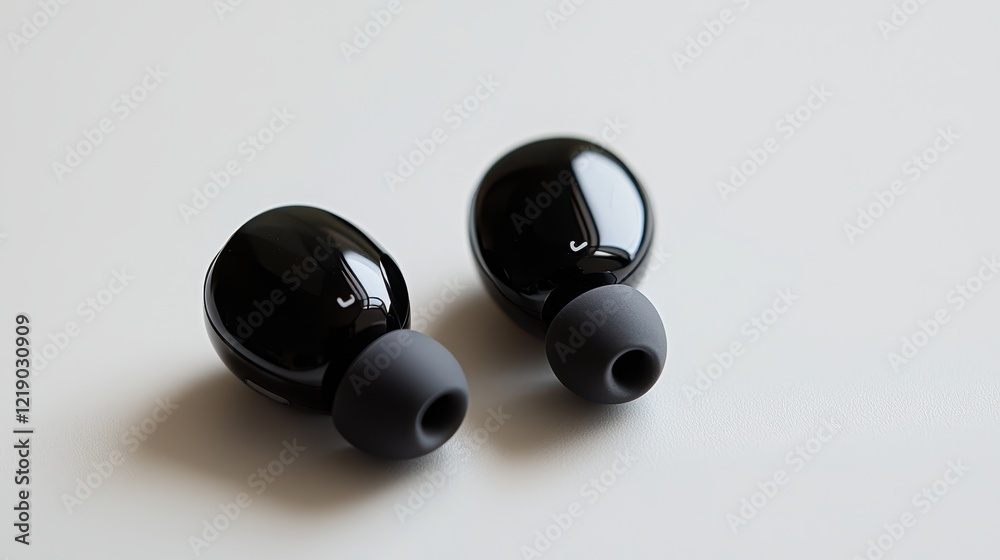 A pair of wireless earbuds on a white isolated background A pair of wireless earbuds on a white isolated background