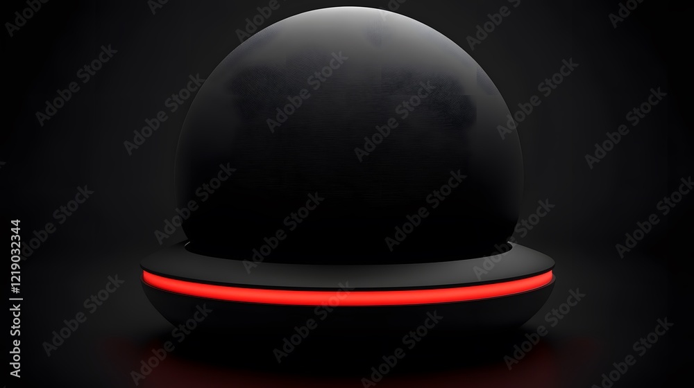 Futuristic Black Sphere with Red Light Base Sci-fi Design Futuristic Black Sphere with Red Light Base Sci-fi Design