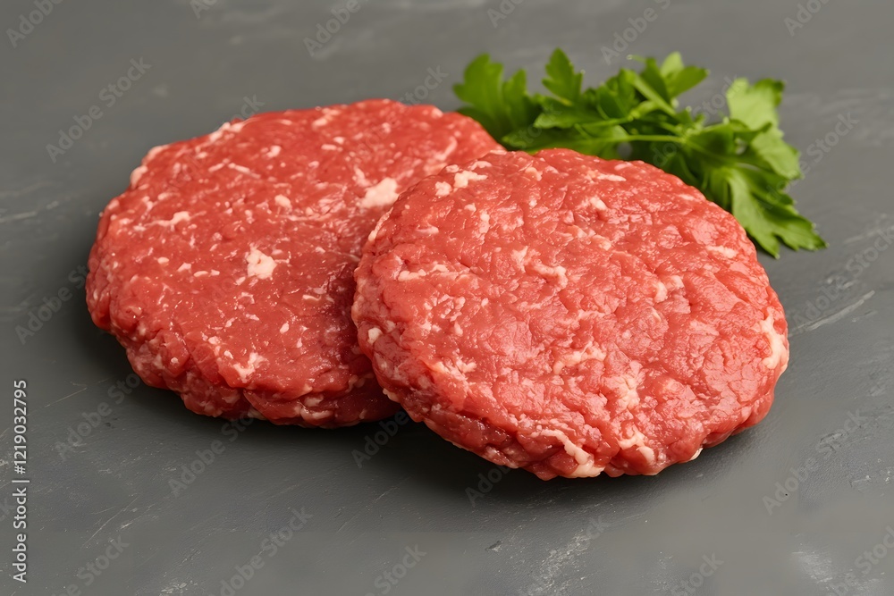 Raw Beef Burger Patties Ready to Grill Close Up Raw Beef Burger Patties Ready to Grill Close Up