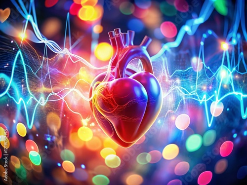 Medical Illustration: Bokeh Effect on Heart Rhythm Irregularity, Premature Ventricular Contractions (PVCs) photo