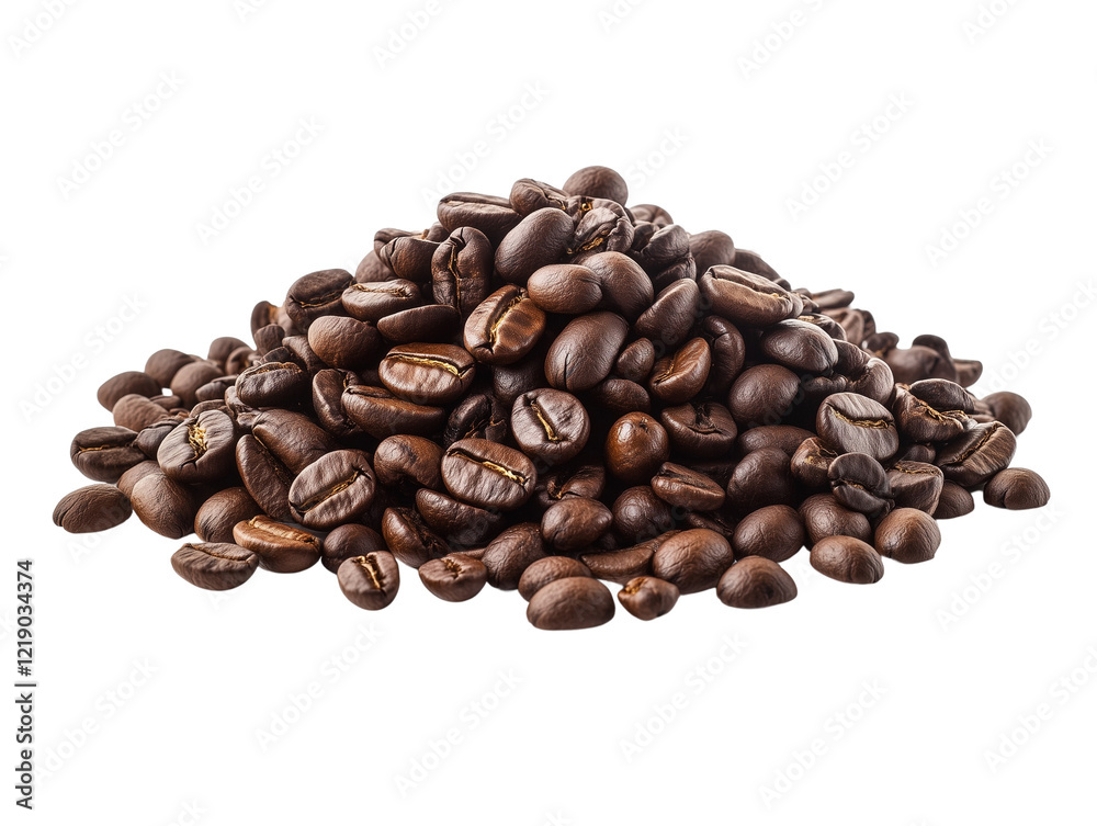 Naklejka premium Aromatic Roasted Coffee Beans with Rich Brown Color, Closeup Pile for Coffee Brewing and Cafe Use, Perfect for Food and Beverage Photography, Isolated on Transparent Background, Ai Generated Images