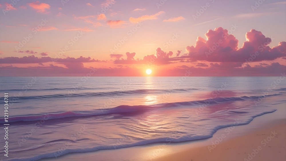 Sunset over a tranquil ocean with soft pastel colors Sunset over a tranquil ocean with soft pastel colors