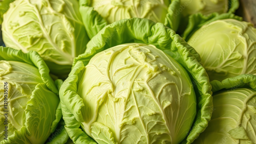 Fototapeta premium Fresh Green Cabbage Closeup - Healthy Harvest