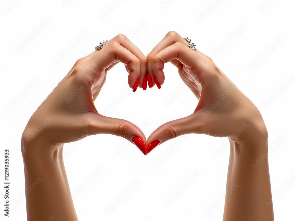 Fototapeta premium Female hands in the form of a heart on a white background. Generated by AI