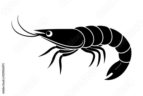 Simple shrimp silhouette vector illustration, shrimp fish silhouette vector illustration.