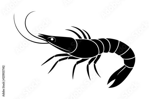 Simple shrimp silhouette vector illustration, shrimp fish silhouette vector illustration.