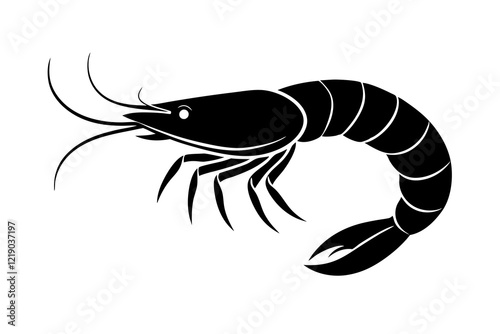 Simple shrimp silhouette vector illustration, shrimp fish silhouette vector illustration.