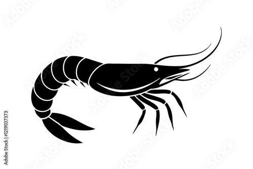 Simple shrimp silhouette vector illustration, shrimp fish silhouette vector illustration.