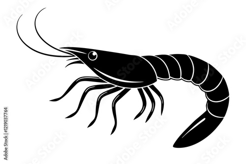 Simple shrimp silhouette vector illustration, shrimp fish silhouette vector illustration.